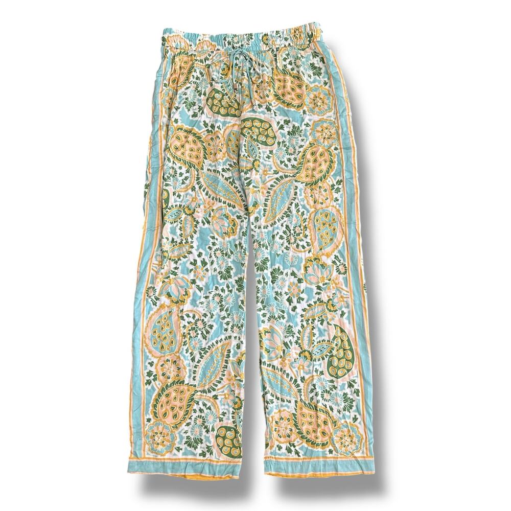 Rachel‎ Zoe Womens Pants Large Wide Leg Boho Paisley Print Aqua NWT Resort